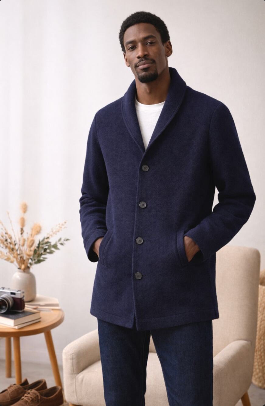 Zara Man Navy Knit Lined Coat Jacket Made in Italy Men’s XL Smart Casual
